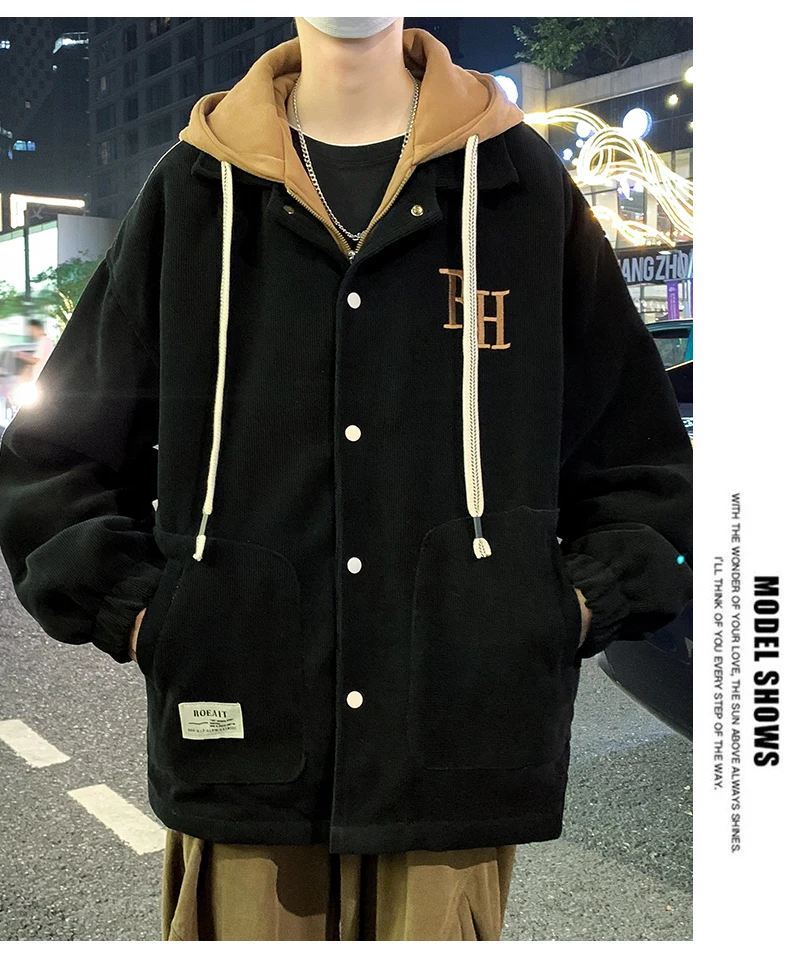 Casual männer Mit Kapuze Baumwolle Gefütterte Jacken Herbst Winter Streetwear Lose Verdicken Mäntel Outdoor Winddicht Warme Parkas Top Kleidung – Detail 14