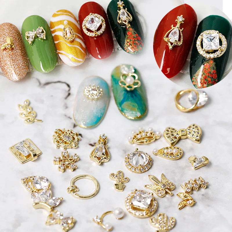 

Archangel's Sword: Golden Charms Japanese Manicure Alloy Decors Zircon Diamond Ring Bow Tie Crown Nail Gels Crystal Ornaments 3D