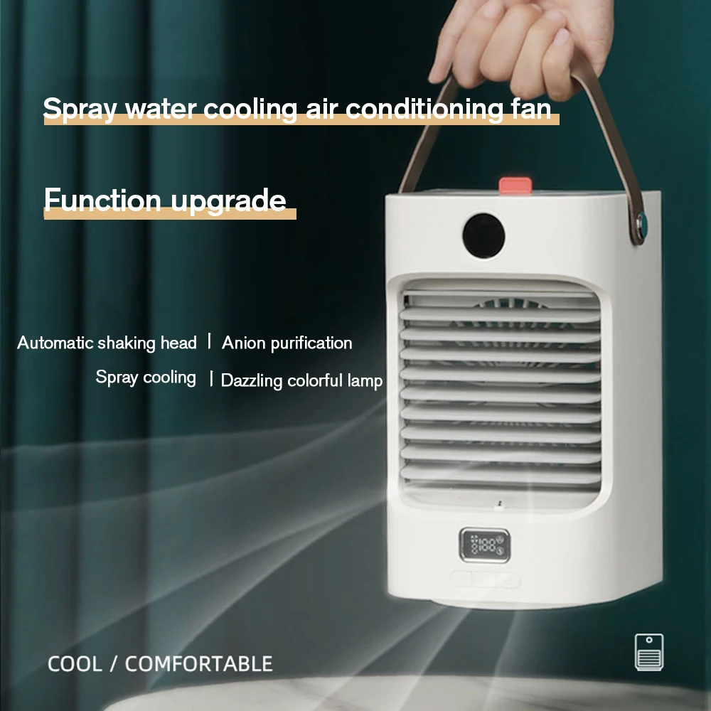 

7 Color Gradient Night Light Water-Cooled Small Fan USB Mini Air-Conditioning Fan Office Desktop Negative Ion Humidification