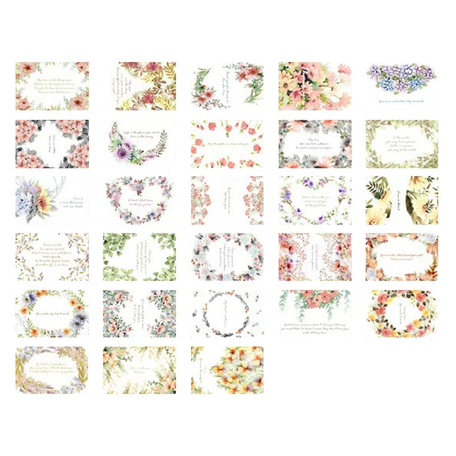 27/28pcs Cartoon Business Cards Birthday Hand Drawn Postcard MINI Message Card Flowers Envelope Postcards Student Stationary M