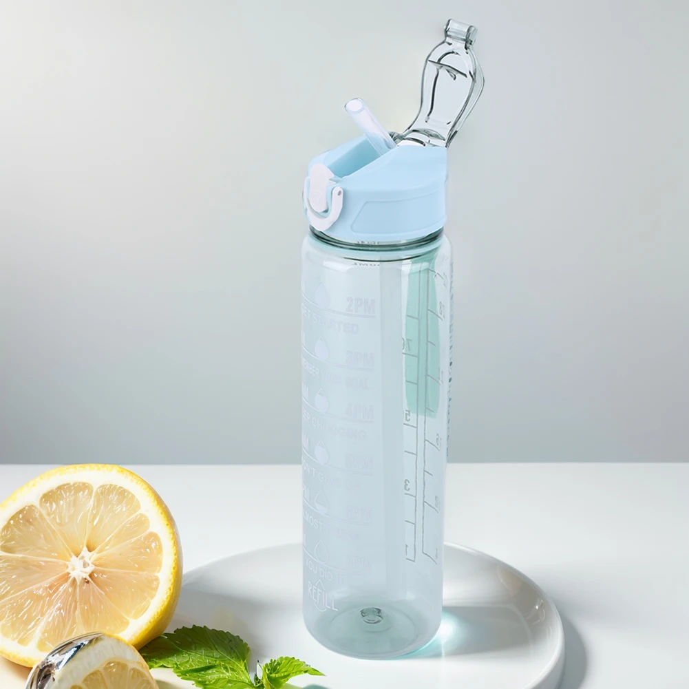 Sports Water Bottle 800ml Sports Water Bottle with Straw & Handle Portable Drinking Cup Large Capacity Motivational Drinking Bottle for Boys Girls