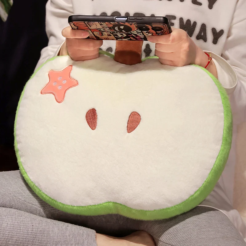 그린 애플 칩 봉제 베개, 라운드 박제 과일 쿠션, 낮잠 머리 지지대 봉제 베개, 소파 의자, 침대 장식 선물