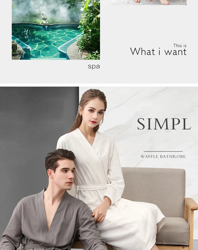 Waffelgewebter Bademantel, minimalistischer nordischer Stil, Paar-Robe, Spa-Robe mit Gürtel, mehrfarbig, lockere Passform, Loungewear für Männer und Frauen – Detail 2