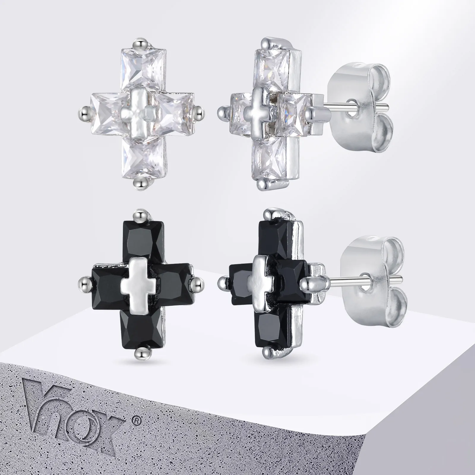 Vnox Personality Zircon Cross Earrings for Men Women, Double