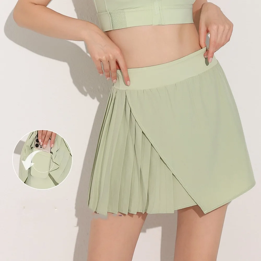 Summer Women Sports Anti Exposure Pleated Table Tennis Skirts Fitness Dry Quick Elastic Athletic Golf Shorts With Pocket