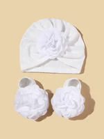 2pcs Newborn Baby Hat Set Spring Baby Girl Boy Turban Hat With Socks Flower Infant Beanies Cap Girl Headwraps Accessories 1