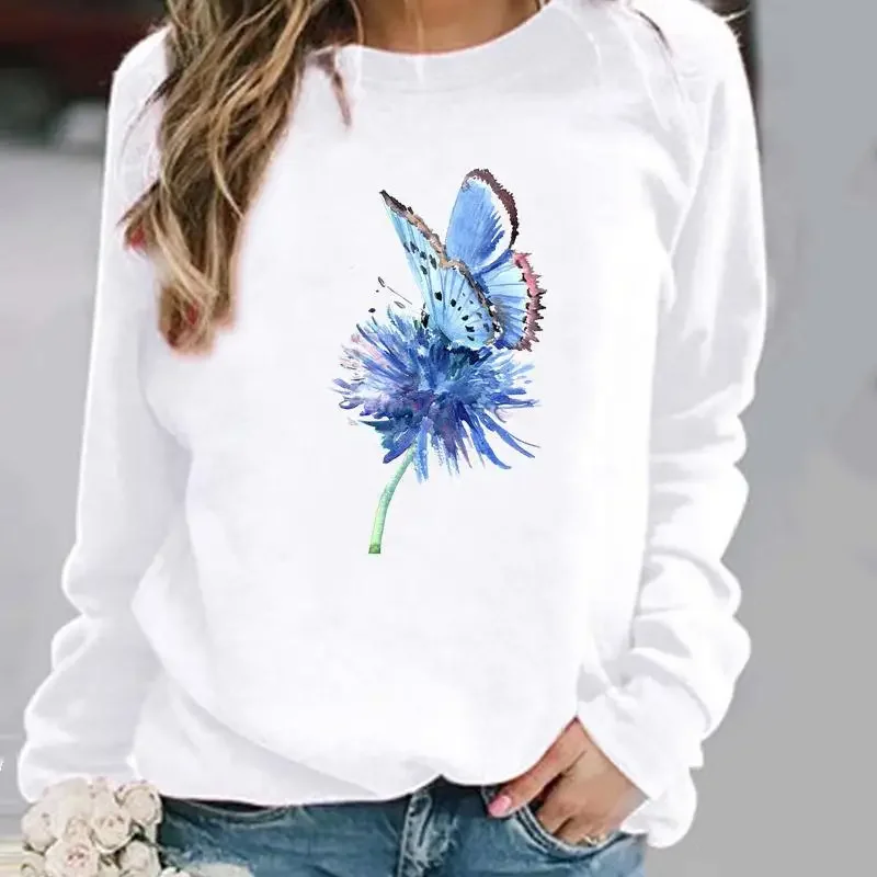 Fun Butterfly Print Crew-neck Hoodie Top for Women Clothes  Sweatshirts  Harajuku  Streetwear Women  Sweatshirt  Aesthetic