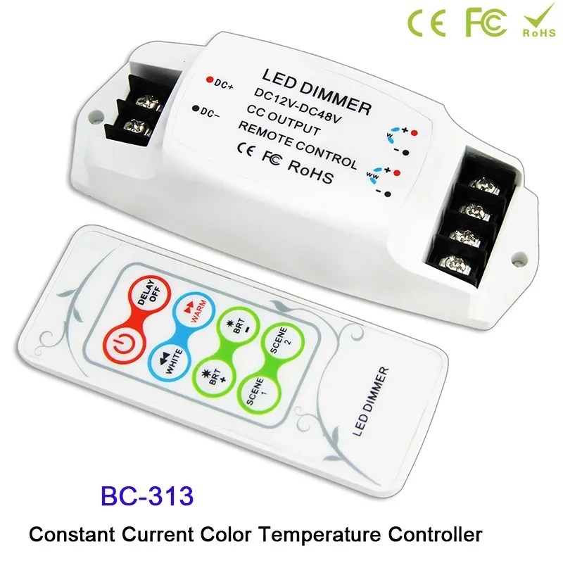 Bincolor 350MA/700MA PWM CCT double white LED strip Light Controller 12V-48V DIY Cold white / Warm white lamp dimmer & RF remote