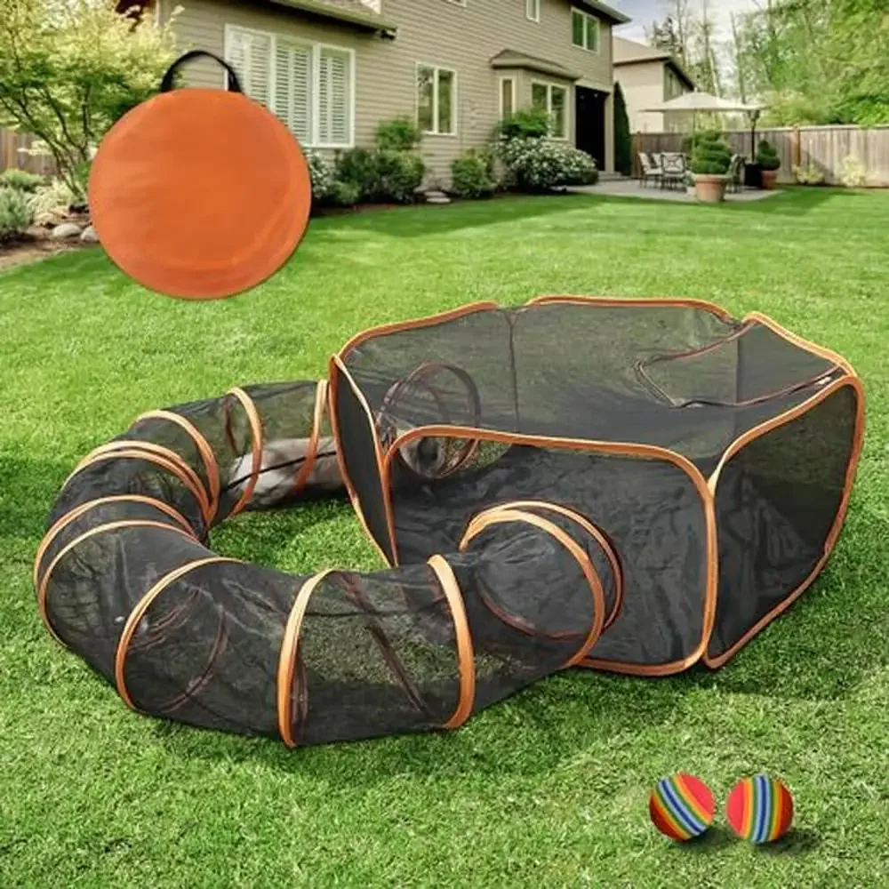 Outdoor Cat Playpen Tent Tunnel Enclosure Indoor Cats & Small Pets Breathable Mesh Durable Oxford Fabric Base Dual Use Indoor
