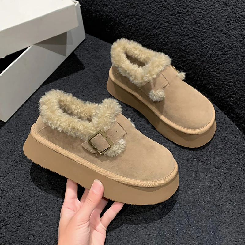 

Женские сабо на платформе с круглым носком, зимние криперы, новинка, платформа, однотонный мех, плюш с мехом, базовые резиновые слипоны