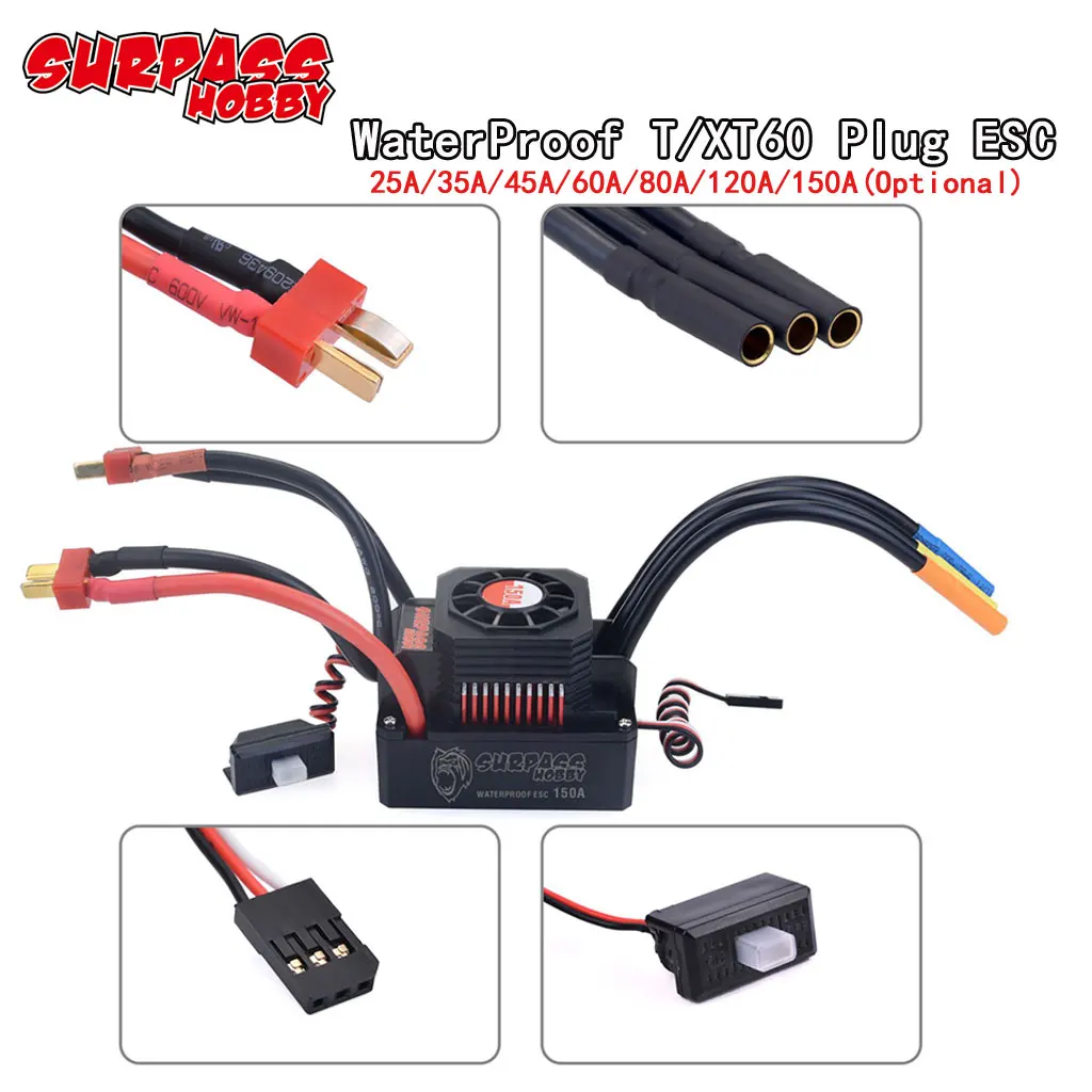 サーパスホビー-防水rcブラシレスモーター、esc tプラグ、kk