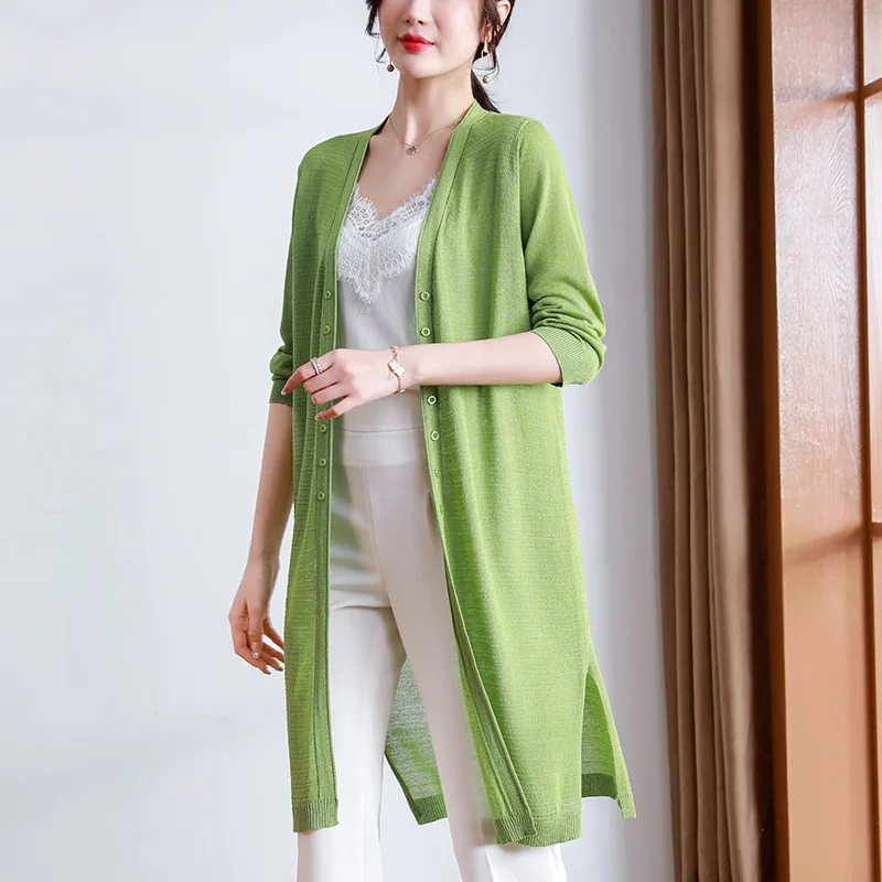 Ice Silk Knitted Cardigan Women's Mid-Length Summer New Thin Cape Outerwear Sun Protection Clothing Coat for Women