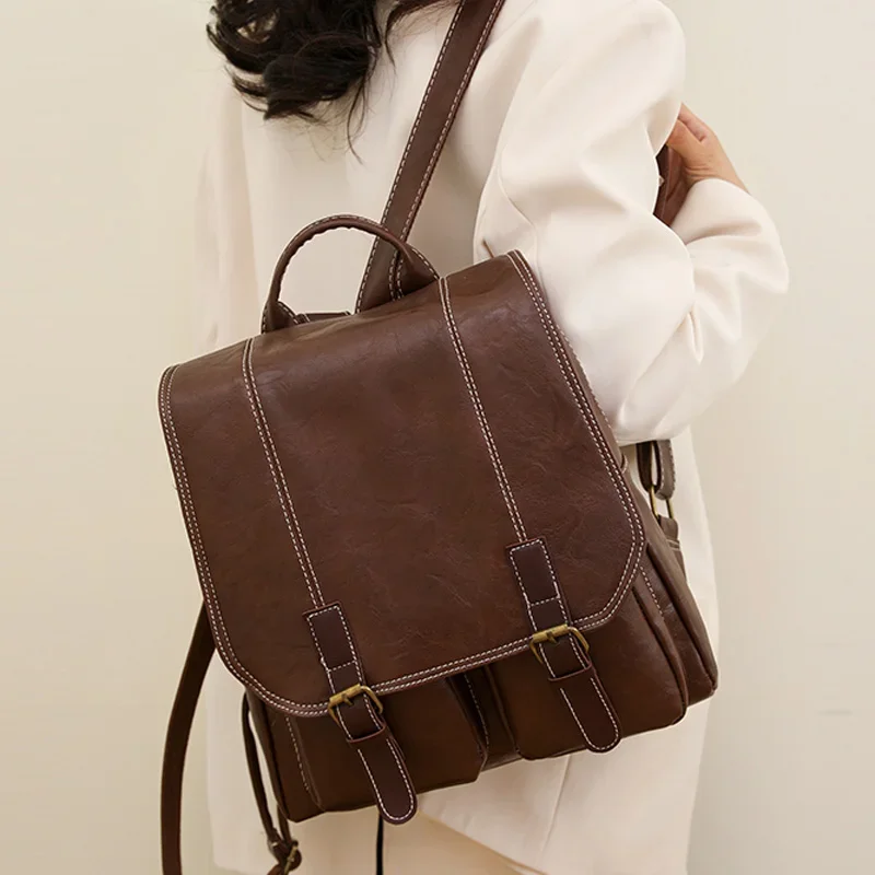 

Bag School Laptop Bags Women Men 2023 For Travel Girls Large Female New Soft Vintage Teenage Capacity Backpacks Leather Backpack