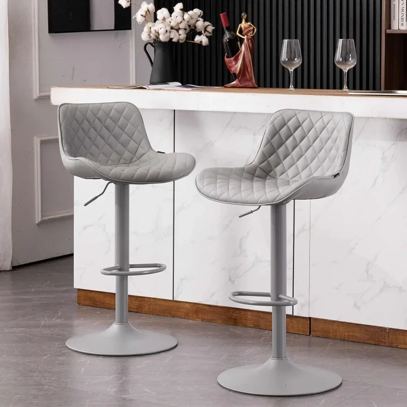 

YOUTASTE Grey Bar Stools Set of 2 PU Leather Padded Counter Height Bar Stool,Modern Metal Diamond Barstools with High Back,Adjus
