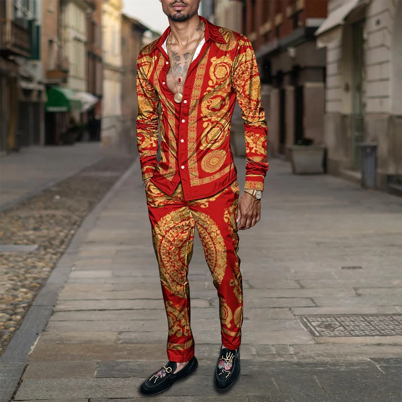 2025 Spring Summer Men Shirt Set Brand Print Fashion Printing Two Piece Set Mens Light Luxury Lightweight Party Long Sleeves_voghion.com