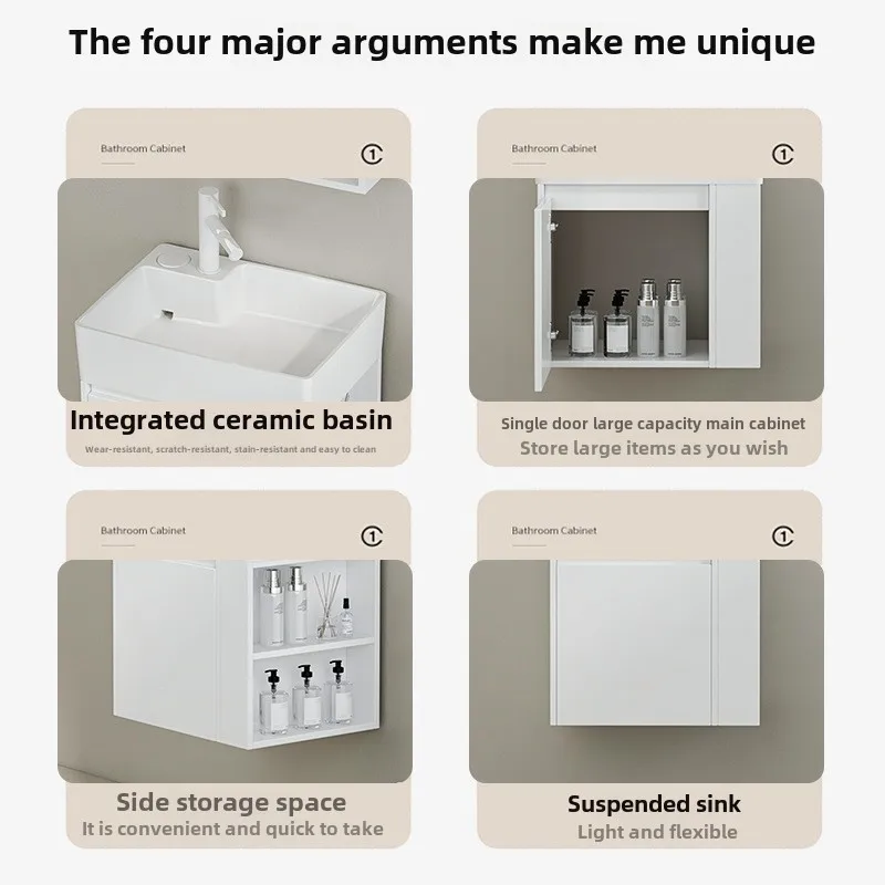 Honeycomb aluminum small apartment side open storage bathroom cabinet combination ceramic wash basin cabinet washbasin washbasin