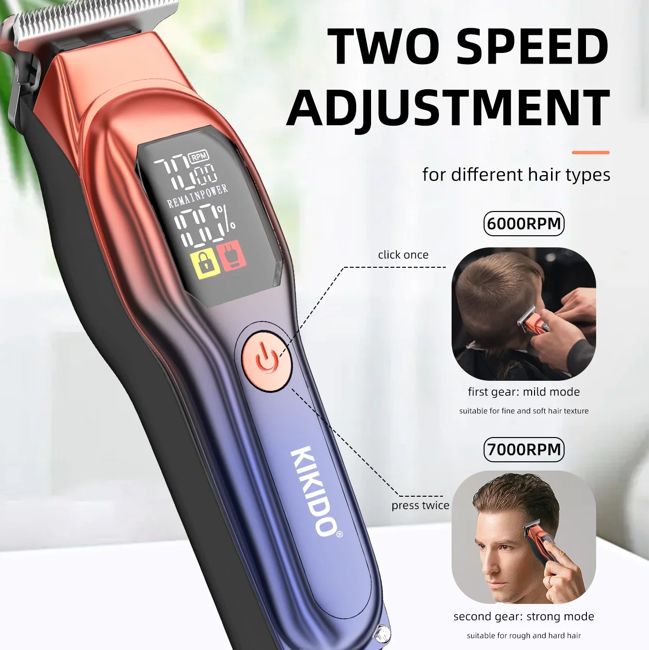 KIKIDO KK-A2 Hair Clipper Rechargeable Professional Low Noise With Auxiliary Light Trimmer Kit
