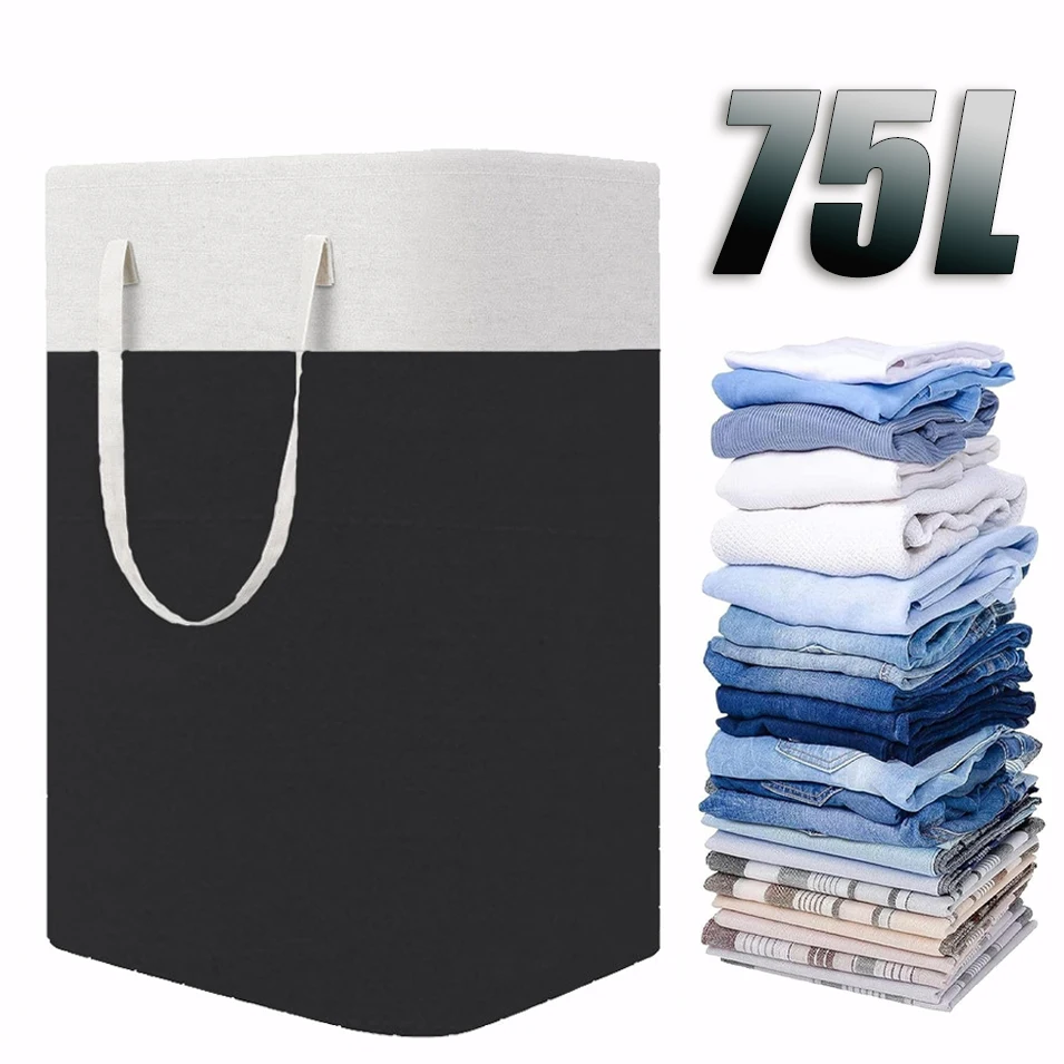 Laundry Basket 75 Large Capacity Folding Waterproof Cotton & Linen Clothes Storage Hampers