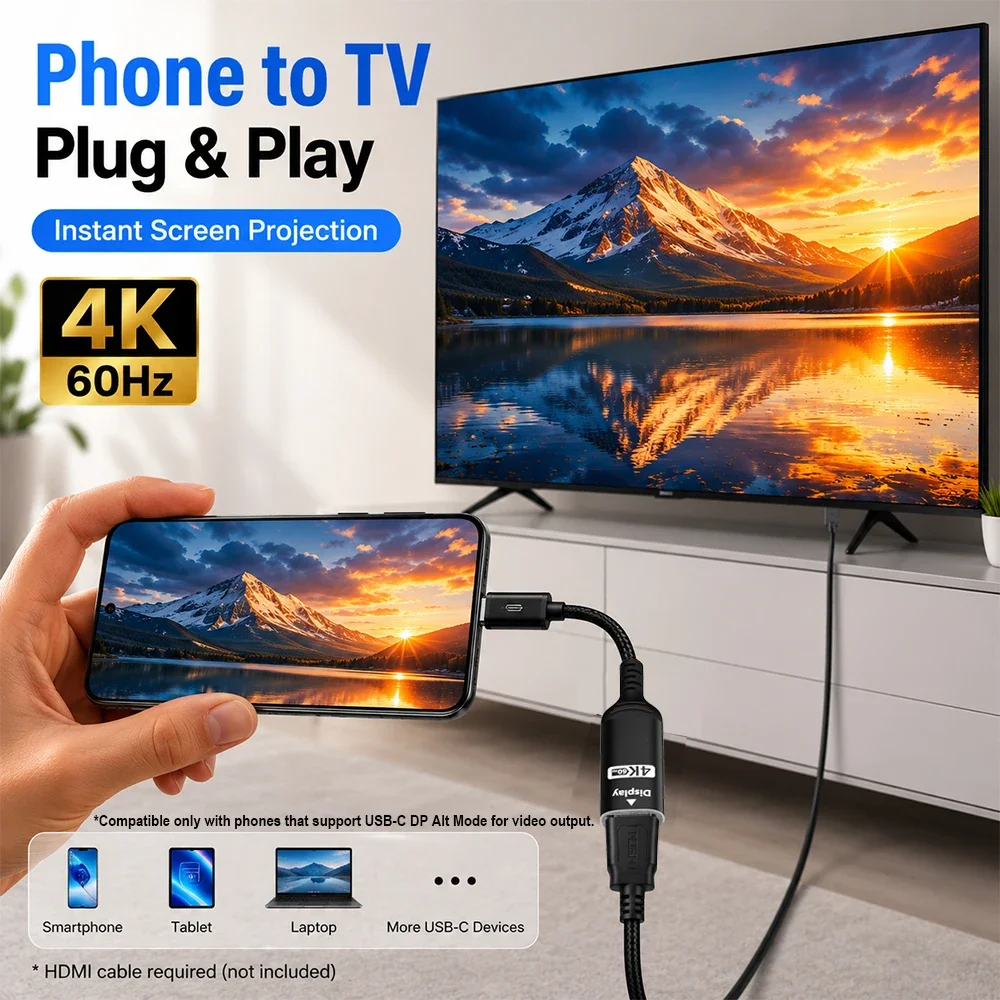 4K USB-C to HDMI Adapter - High-Speed Plug-and-Play Cable Converter