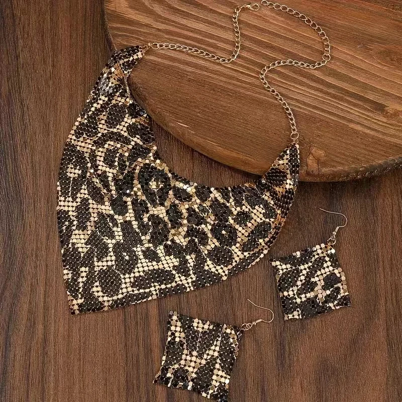 Fashion Leopard Print Jewelry Set 3pcs Sexy Bib Necklace Dangle Earrings Vintage Elegant Design Versatile Stylish Accessor jewelry sets