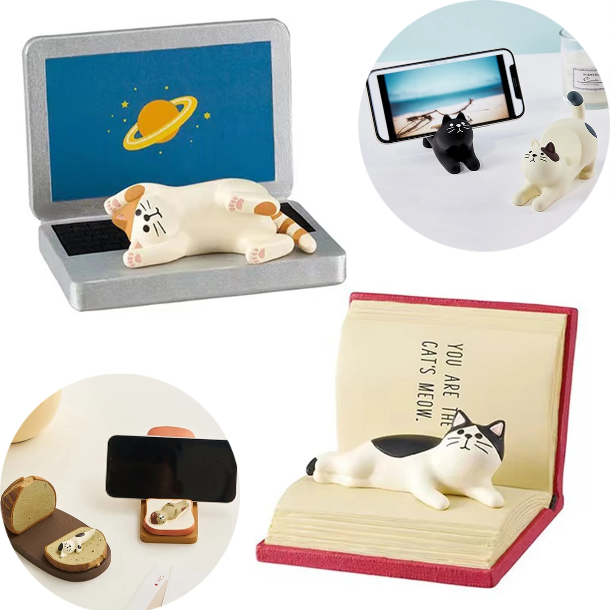 1Pc Funny Cartoon Cat Phone Holder Ins Resina Smartphone Book Stand Home Office Desktop Tablet Holder Mini Figurine