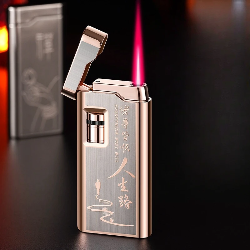 

Straight Roller Inflatable Gas Lighter Metal Windproof Igniter Kitchen Outdoor Portable Compact Tools Creative Luxury Men's Gife