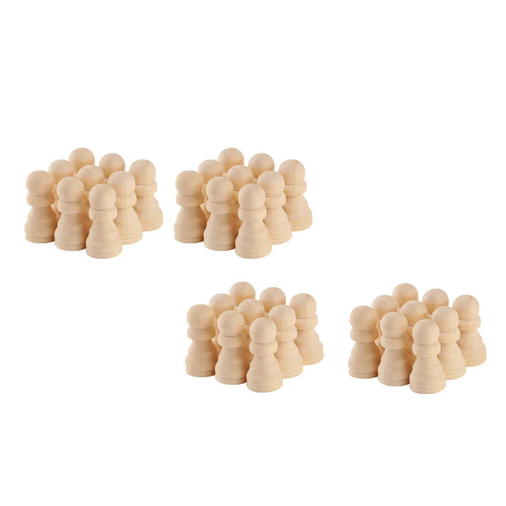 

50 Pcs Wooden Chess Pieces Game Accessories Painting Crafts Board Toys DIY Unfinished Peg Dolls