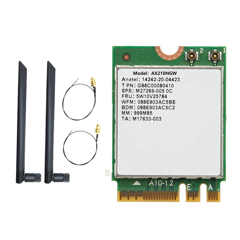 

Карта Wi-Fi AX210NGW + 2 антенны Wifi 6E Bluetooth 5,2 2,4 ГГц 5 ГГц 3000 Мбит/с M.2 беспроводной адаптер AX210 Wi-Fi карта