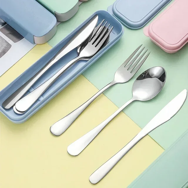 Portable Stainless Steel Cutlery Suit with Storage Box Chopstick Fork Spoon Knife Travel Tableware Set Camping Cutlery 2