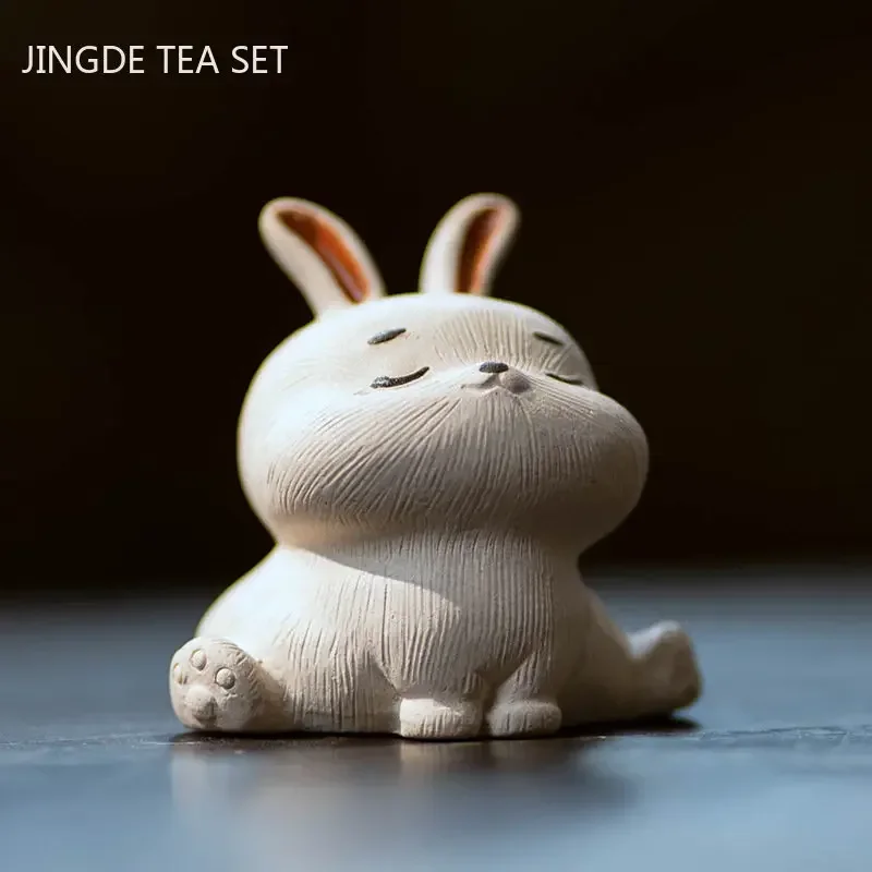 Creative Yixing Purple Clay Zodiac Rabbit Tea Pet Can Raise Tea Tray Small Ornaments Chinese Handmade Tea Set Decoration