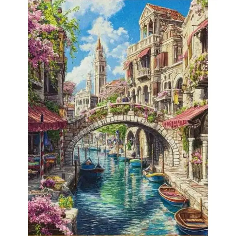 GATYZTORY 数字による絵画町風景描画キャンバス手描きアートギフト DIY