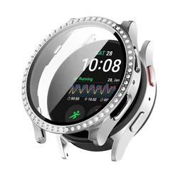 Elegant Diamond Bling Case with Tempered Glass Bumper Cover for Galaxy Watch 7 40mm (Silver)
