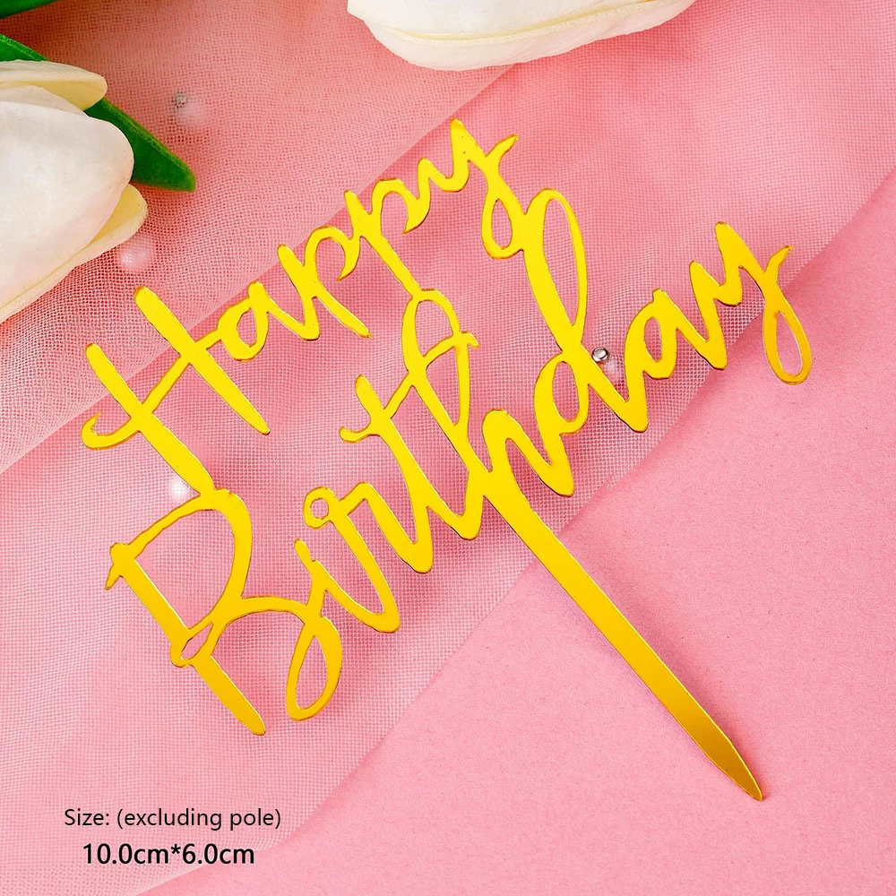 Cake Topper 10pcs Happy Birthday Cake Topper Acrylic Gold Mirror Cupcake Topper for Kids Birthday Party Cake Dessert Decorations Baby Shower