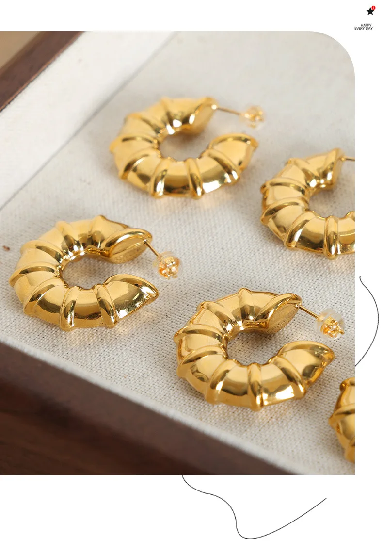 Punk Runde Ohrringe für Frauen 316L Edelstahl Vergoldete Creolen Designer-Schmuck Wasserfeste Accessoires Großhandel – Detail 19