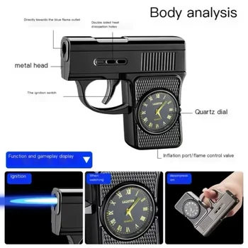 New Creative Gun Type True Watch Windproof Jet Blue Flame Butane Gas Torch Lighter Outdoor Funny Portable Cigar Lighters Smoking - Image 6