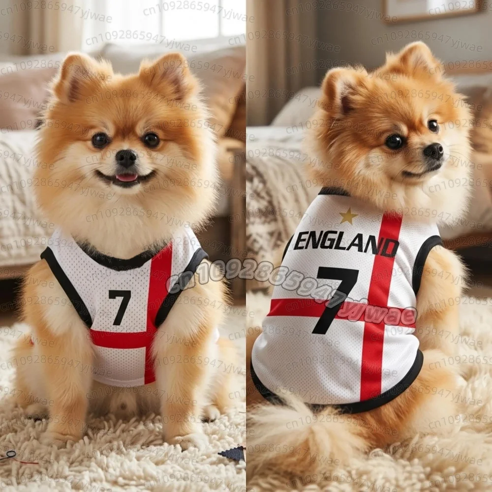 여름 강아지 옷 스페인 잉글랜드 NO.10 프린트 농구복 강아지 티셔츠 여름 애완 고양이 셔츠 축구 팬들을 위한 강아지 옷