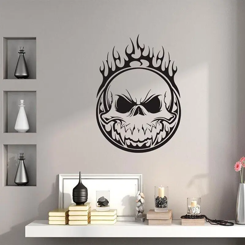 Teschi Creativi Ghost Rider Wall Sticker Vinile Home Decor Per Ragazzi Camera Adolescenti Decalcomanie Camera Da Letto Murales Rimovibili Carta Da Par