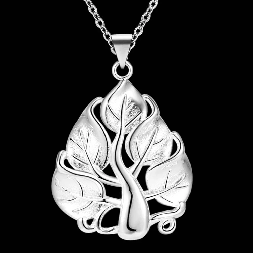 Silver pendant necklace 45cm 925 Sterling Silver tree Pendant Necklace For Women Charms Wedding Party Fashion Noble Jewelry Holiday gifts