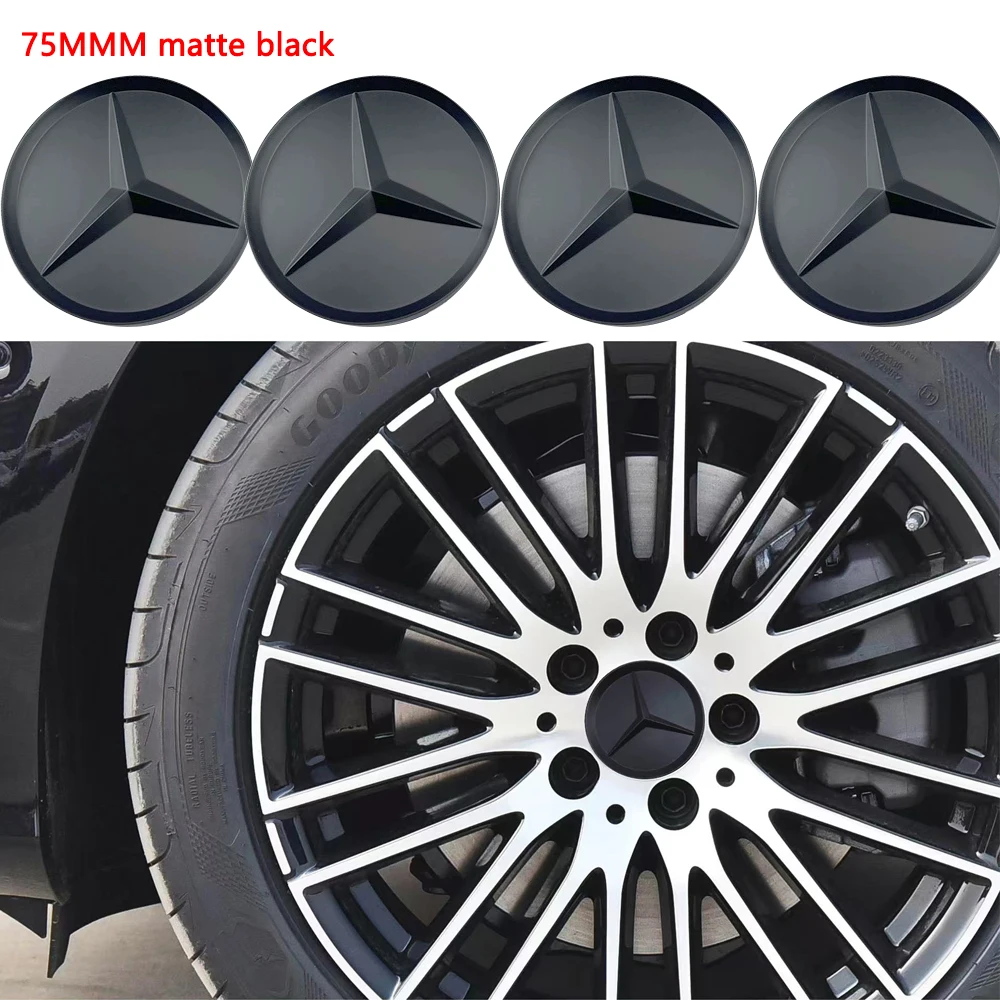 4pcs 75mm ABS Black Car Wheel Center Caps Rims Hub Caps For Mercedes Benz A B C E S CLA CLK ML GLK GLA GLB GLC CLASS Accessories