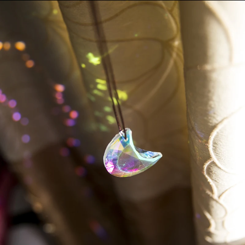 H&D 1pcs Hanging Crystals AB-Color Mandala & Crescent Moon Prism Suncatchers for Home Window Decoration Chandelier Parts DIY