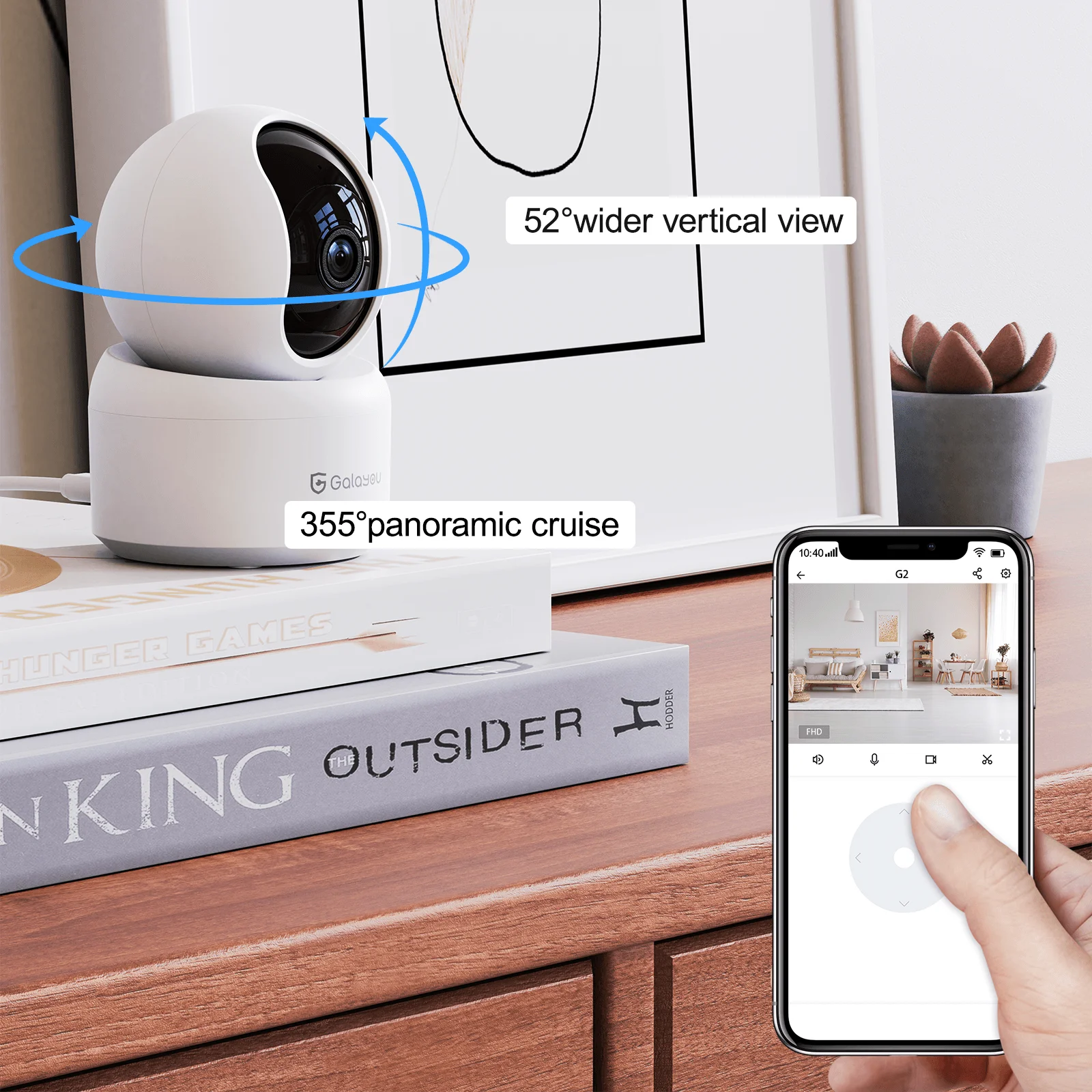 GALAYOU 2K Indoor Security Camera, 360 Degree 2.4G WiFi Camera for Baby/Elder/Nanny with 24/7 SD Card Storage, Works with Alexa