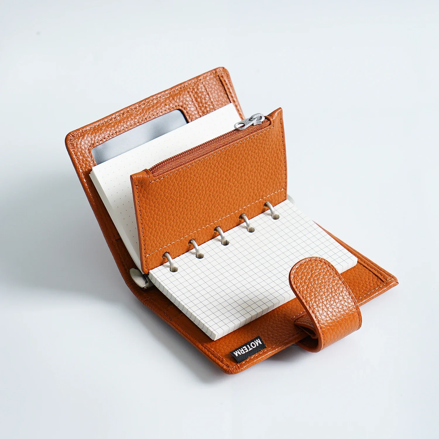 Moterm-zipper Flyleaf para Planejador Anel Genuine Pebbled Grain Couro Divisor Coin Bolsa de Armazenamento Acessório Notebook Tamanho a8 - Imagem 3