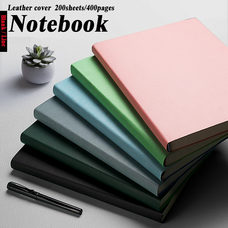 

A4 400Pages Leather Cover Notebook Blank Line Dowling paper Daily Note Business Office Daily Work Notepad