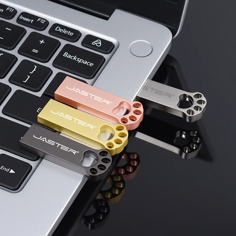 검은 고양이 발 USB 플래시 드라이브, 무료 사용자 정의 로고 메모리 스틱, 금 금속 펜 드라이브, 128GB, 64GB, 32GB, 무료 키 체인 U 디스크, 16GB