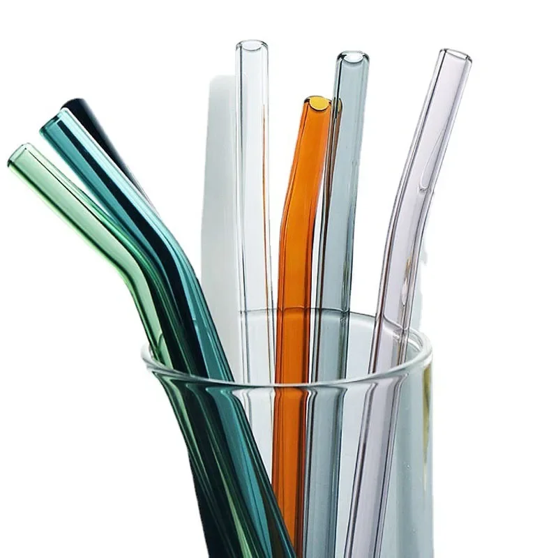 Eco-Friendly Reusable Glass Drinking Straws Set - 8 Pieces with Cleaning Brush for Smoothies, Milkshakes, Tea, Juice, and Cocktails