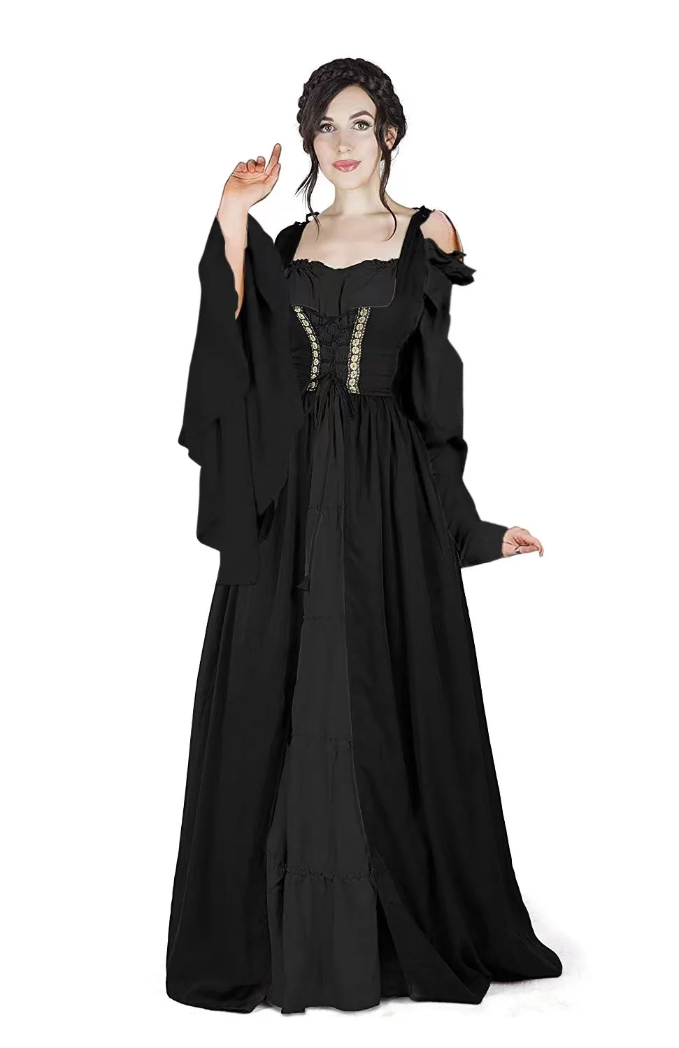 Robe Gothique Renaissance Pour Femme - Robe Longue Vintage Avec Capuche - Costume Steampunk Médiéval - Idée Déguisement Halloween Ou Fête