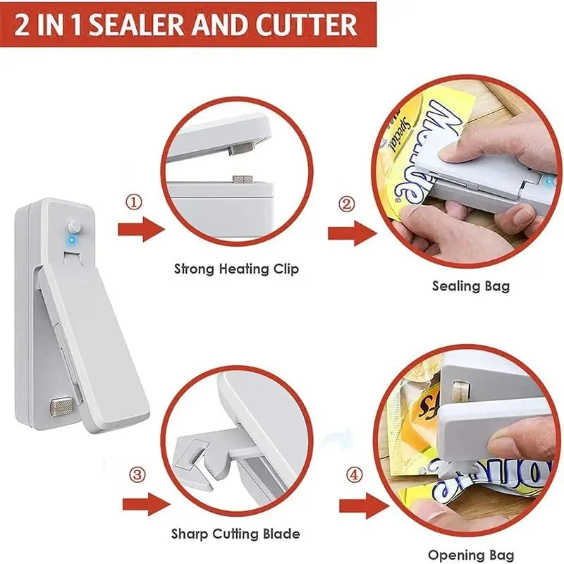 USB 2 IN 1 Heat Seal Device Thermal Plastic Food Portable Sealer Chips Snacks Bag Sealer Machine Packing Kitchen Accessories