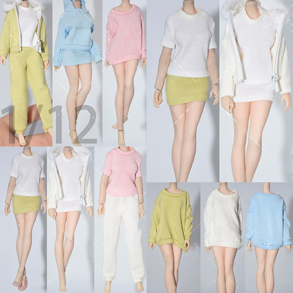 

1/12 Female Soldier Sports T Shirt Zipper Jacket Hoodies Pullover Pants Sexy Elasticity Mini Skirt For 6" Action Figrue Model