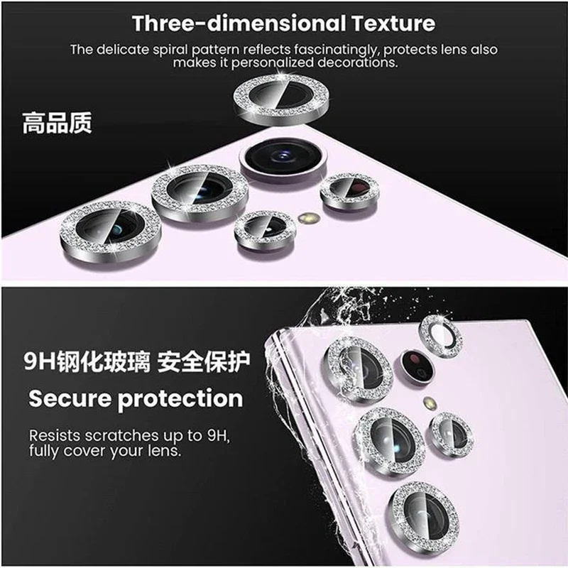 Glitter Camera Screen Protector with Back Lens Ring Cap