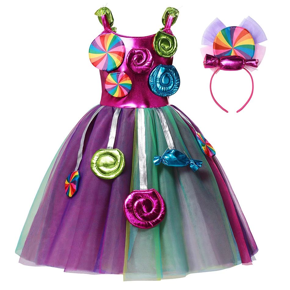 thumbnail image 1 of Princess Candy Dress For Girl Lollipop Prium Carnival Party Clothing Kids Cosplay Fancy Rainbow Unicorn Costume Outfits 3-10Y, 1 of 5